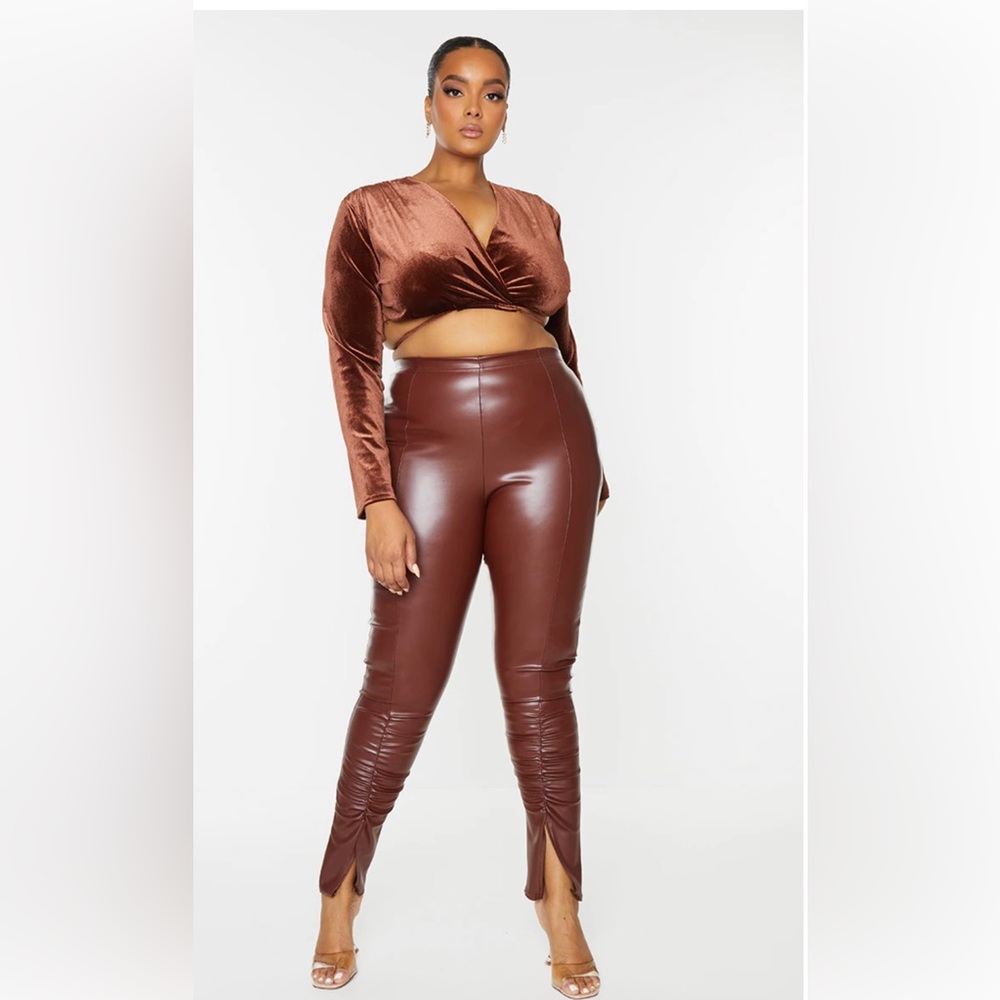 Chocolate velvet tie front crop top